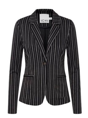 ICHI Black Striped Knit Semi-Fit Long Sleeve Blazer Size M